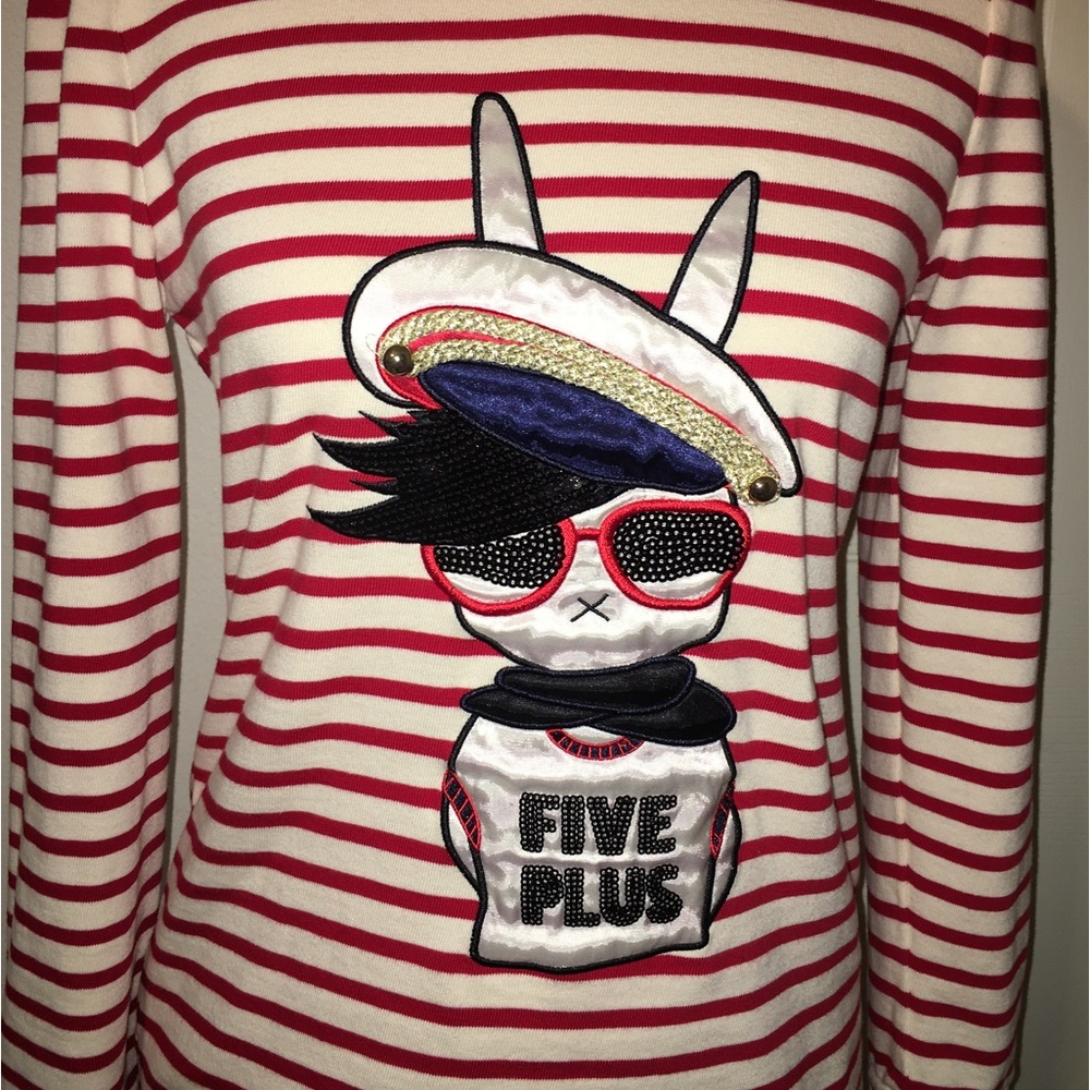 Five Plus Sequin Embroidered Rabbit Striped Hoodie
